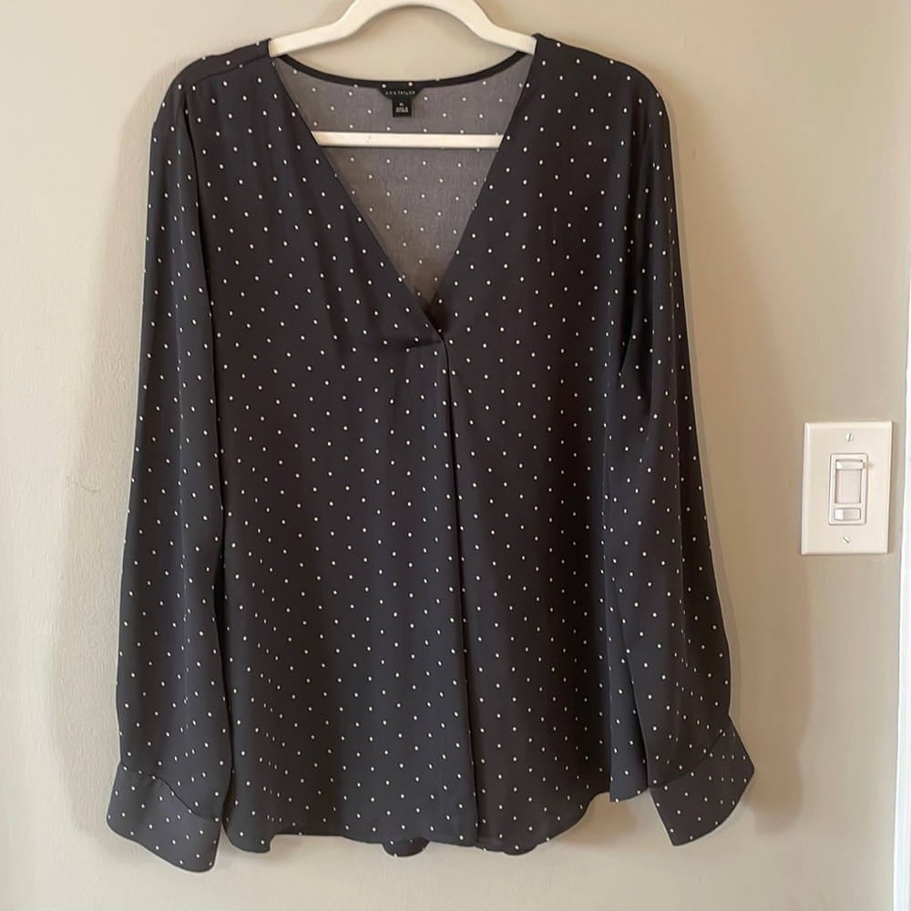 Ann Taylor Polka Dot long sleeve blouse